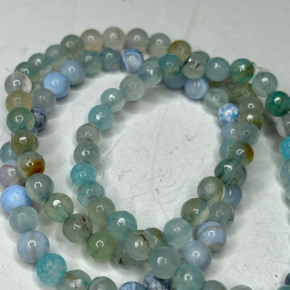Aqua Agate Bead Bracelets (Set of 3)
